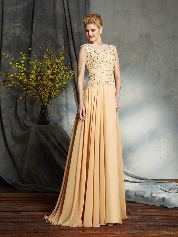 NumberSea - A - Line/Princess Scoop Applique Sleeveless Long Chiffon Mother of the Bride Dresses