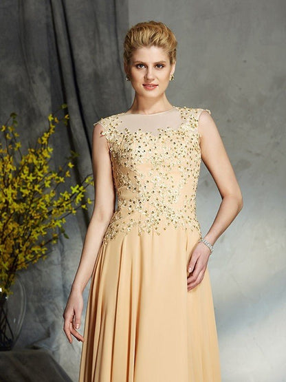 NumberSea - A - Line/Princess Scoop Applique Sleeveless Long Chiffon Mother of the Bride Dresses