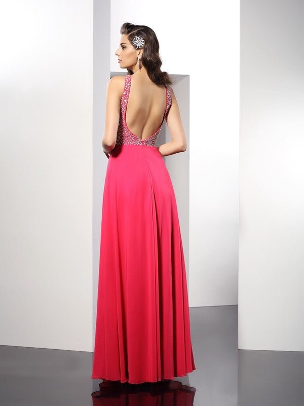 NumberSea - A - Line/Princess Scoop Beading Sleeveless Long Chiffon Dresses