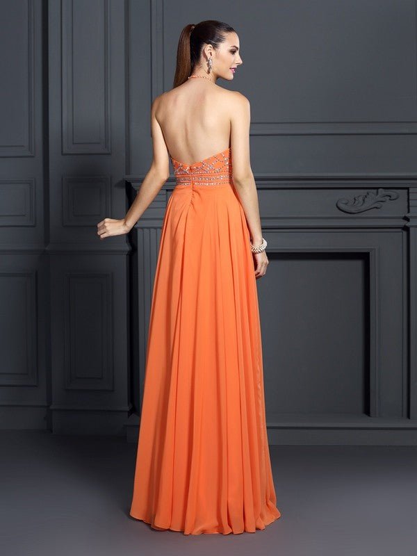 NumberSea - A - Line/Princess Scoop Beading Sleeveless Long Chiffon Dresses