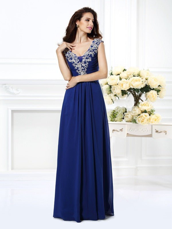 NumberSea - A - Line/Princess Scoop Beading Sleeveless Long Chiffon Dresses