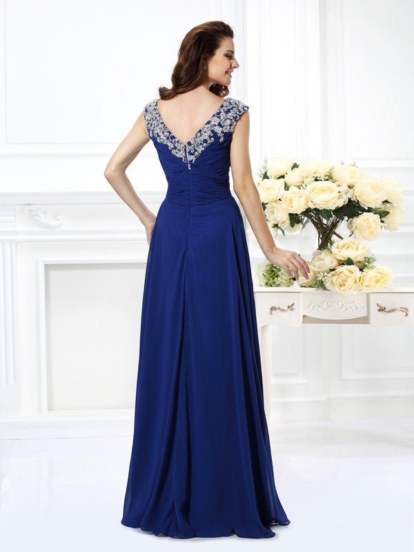 NumberSea - A - Line/Princess Scoop Beading Sleeveless Long Chiffon Dresses