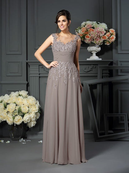 NumberSea - A - Line/Princess Scoop Beading Sleeveless Long Chiffon Mother of the Bride Dresses