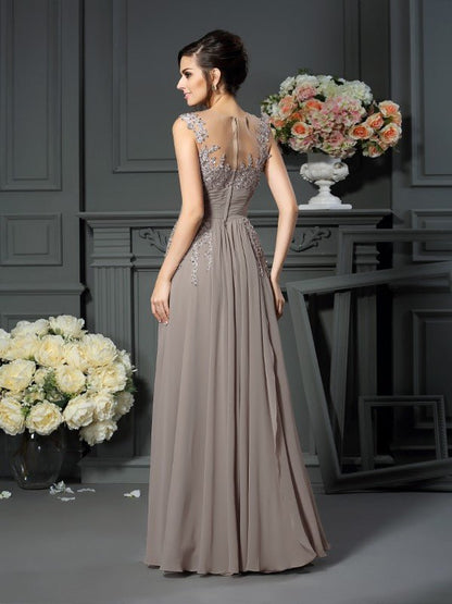 NumberSea - A - Line/Princess Scoop Beading Sleeveless Long Chiffon Mother of the Bride Dresses