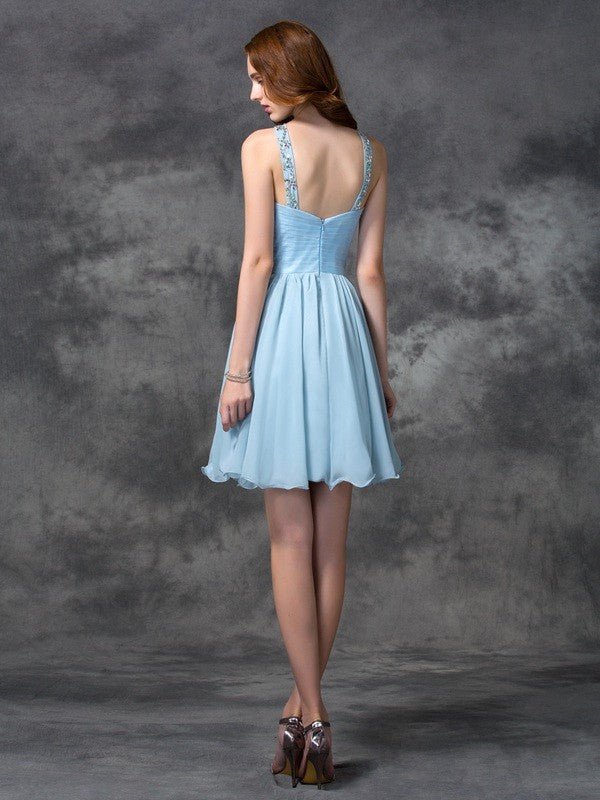 NumberSea - A - line/Princess Scoop Beading Sleeveless Short Chiffon Cocktail Dresses