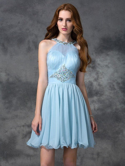 NumberSea - A - line/Princess Scoop Beading Sleeveless Short Chiffon Cocktail Dresses