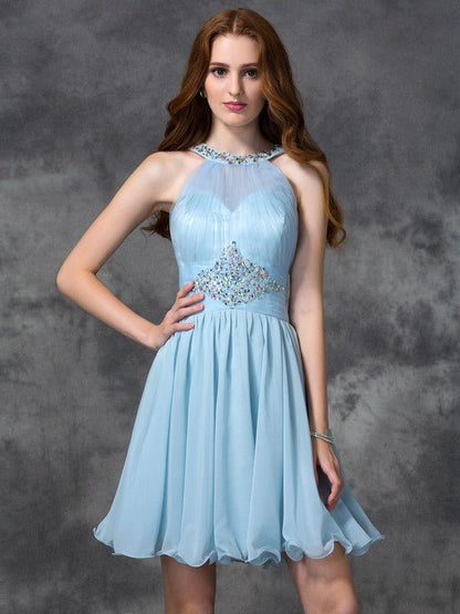 NumberSea - A - line/Princess Scoop Beading Sleeveless Short Chiffon Cocktail Dresses