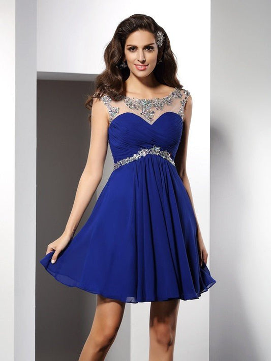 NumberSea - A - Line/Princess Scoop Beading Sleeveless Short Chiffon Cocktail Dresses