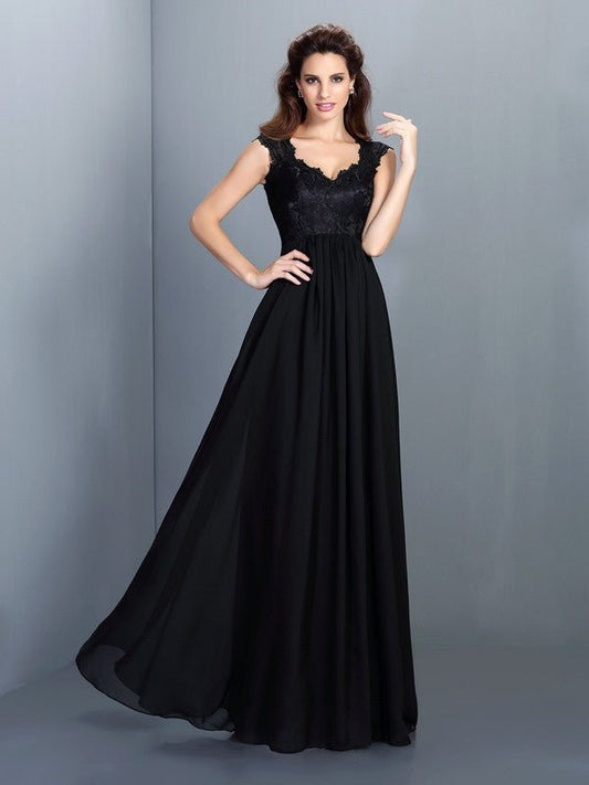 NumberSea - A - Line/Princess Scoop Lace Sleeveless Long Chiffon Bridesmaid Dresses