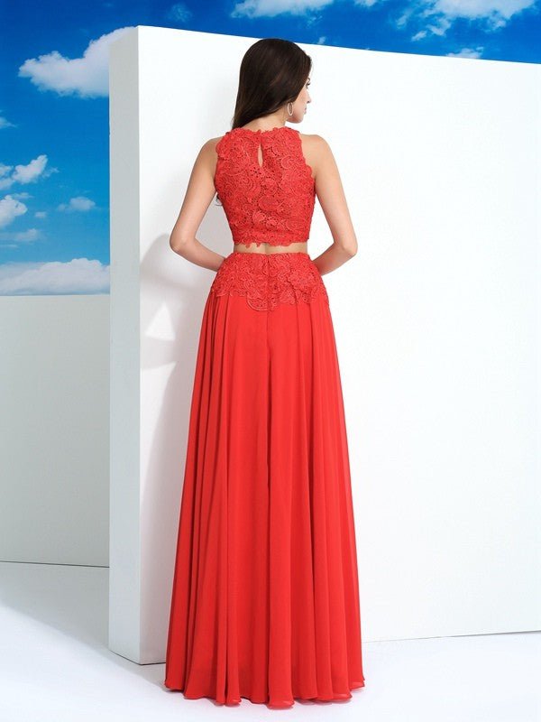 NumberSea - A - Line/Princess Scoop Lace Sleeveless Long Chiffon Two Piece Dresses