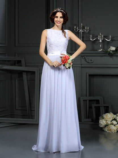 NumberSea - A - Line/Princess Scoop Lace Sleeveless Long Chiffon Wedding Dresses