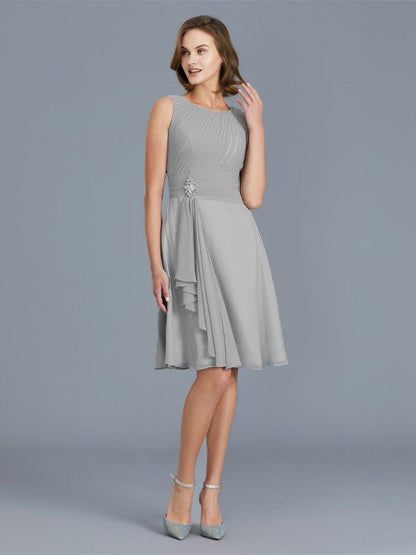 NumberSea - A - Line/Princess Scoop Ruffles Chiffon Knee - Length Sleeveless Mother of the Bride Dresses