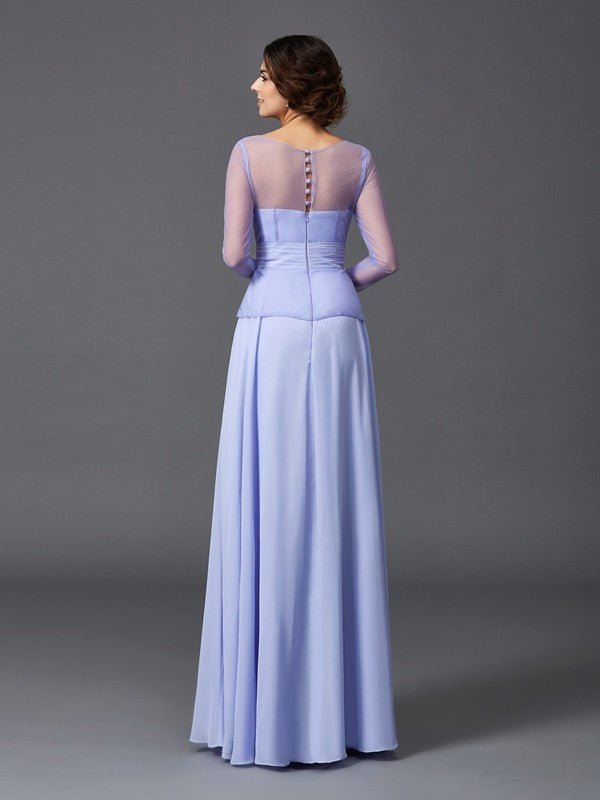 NumberSea - A - Line/Princess Scoop Ruffles Long Sleeves Long Chiffon Mother of the Bride Dresses