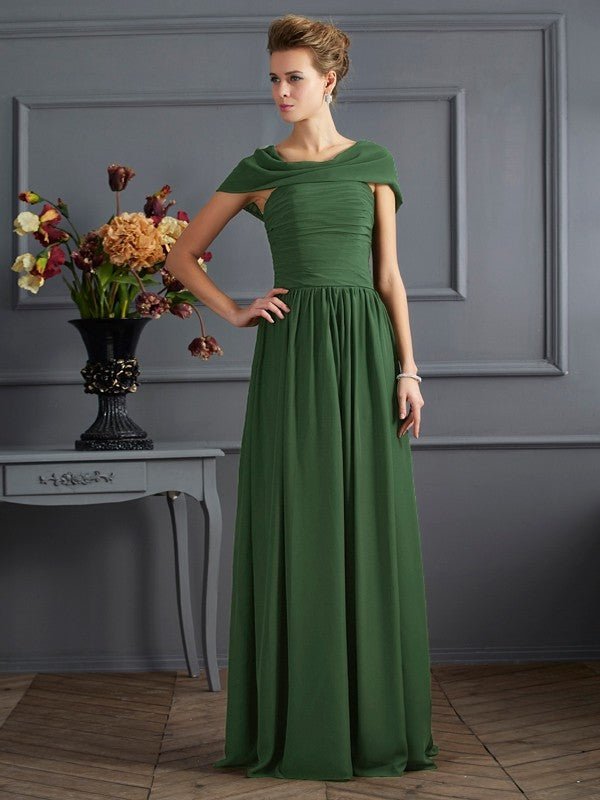 NumberSea - A - Line/Princess Scoop Short Sleeves Pleats Long Chiffon Mother of the Bride Dresses