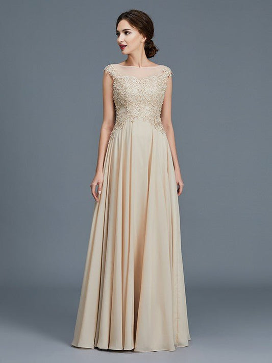 NumberSea - A - Line/Princess Scoop Sleeveless Ruffles Chiffon Floor - Length Mother of the Bride Dresses