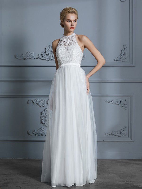 NumberSea - A - Line/Princess Scoop Sleeveless Tulle Floor - Length Wedding Dresses