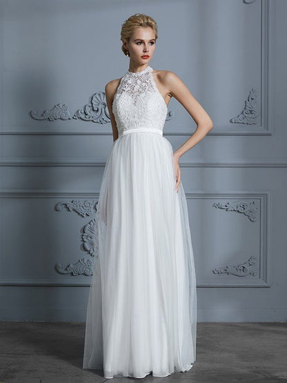 NumberSea - A - Line/Princess Scoop Sleeveless Tulle Floor - Length Wedding Dresses