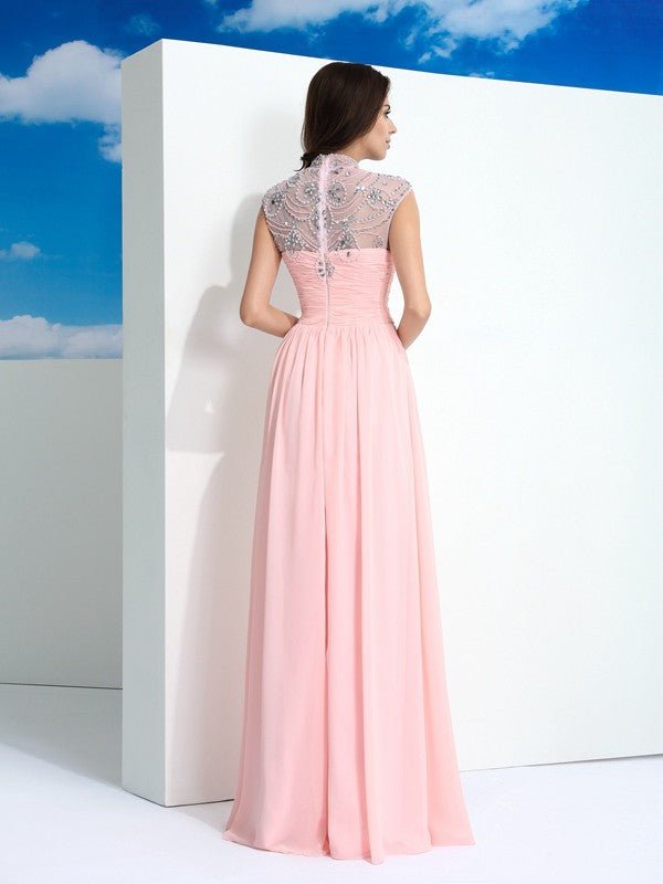 NumberSea - A - Line/Princess Sheer Neck Beading Sleeveless Long Chiffon Dresses