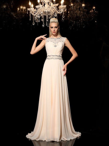 NumberSea - A - Line/Princess Sheer Neck Beading Sleeveless Long Chiffon Dresses