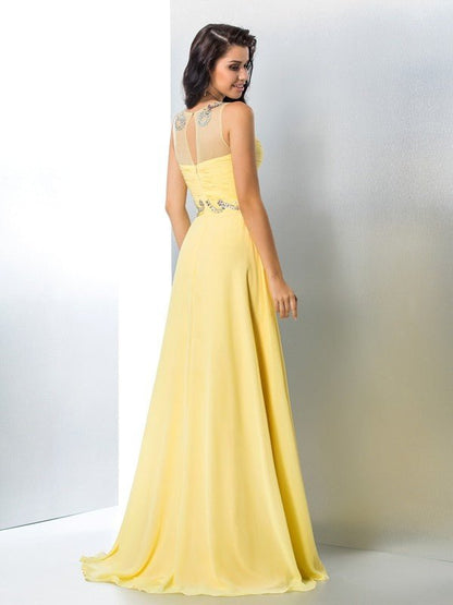 NumberSea - A - Line/Princess Sheer Neck Beading Sleeveless Long Chiffon Dresses