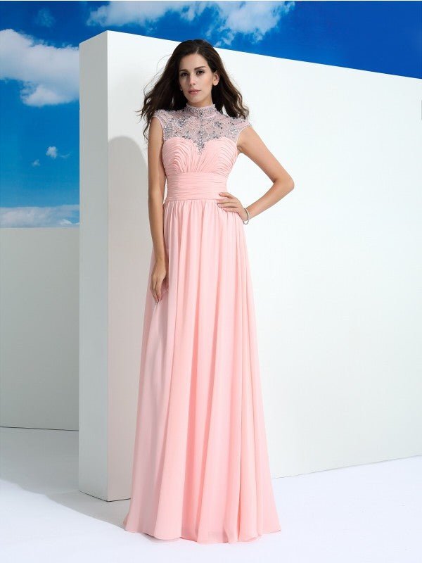 NumberSea - A - Line/Princess Sheer Neck Beading Sleeveless Long Chiffon Dresses