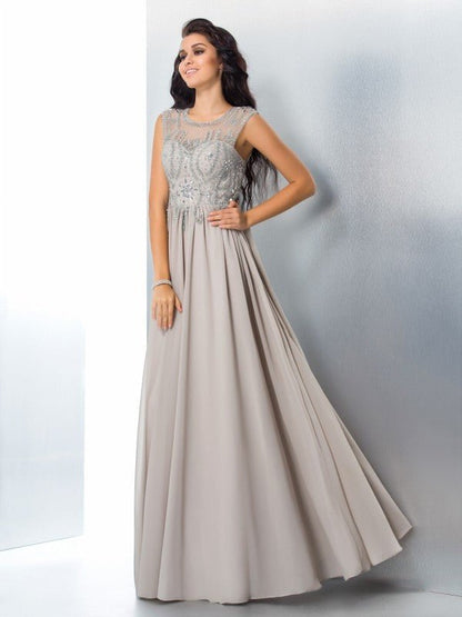 NumberSea - A - Line/Princess Sheer Neck Beading Sleeveless Long Chiffon Dresses