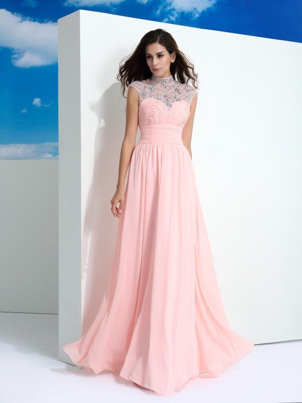 NumberSea - A - Line/Princess Sheer Neck Beading Sleeveless Long Chiffon Dresses