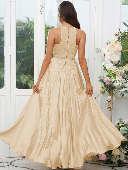 NumberSea - A - Line/Princess Silk like Satin Ruffles Halter Sleeveless Floor - Length Bridesmaid Dresses