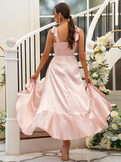 NumberSea - A - Line/Princess Silk like Satin Ruffles Straps Sleeveless Ankle - Length Bridesmaid Dresses