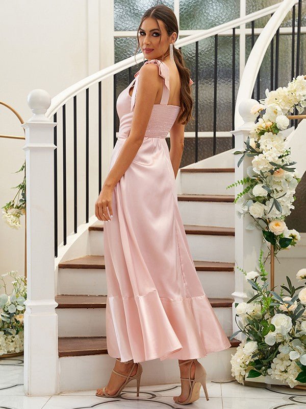 NumberSea - A - Line/Princess Silk like Satin Ruffles Straps Sleeveless Ankle - Length Bridesmaid Dresses