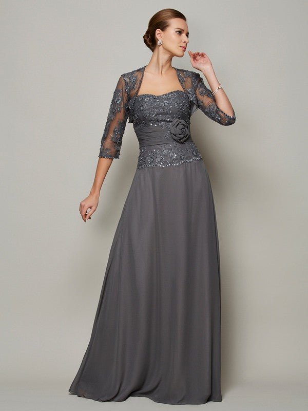 NumberSea - A - Line/Princess Sleeveless Applique Sweetheart Long Chiffon Mother of the Bride Dresses