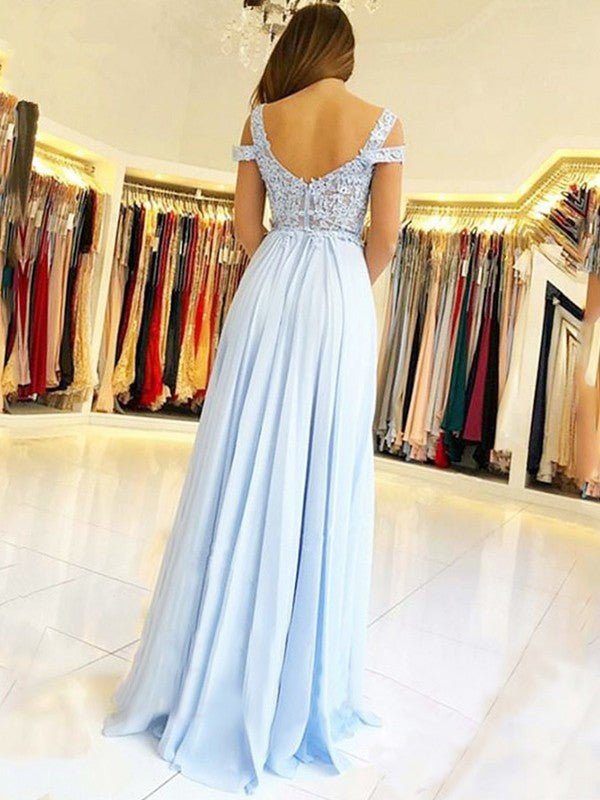 NumberSea - A - Line/Princess Sleeveless Off - the - Shoulder Floor - Length Applique Chiffon Dresses