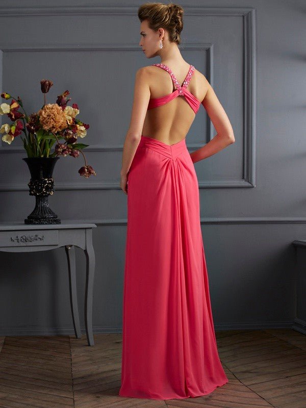 NumberSea - A - Line/Princess Sleeveless Strapless Beading Long Chiffon Dresses