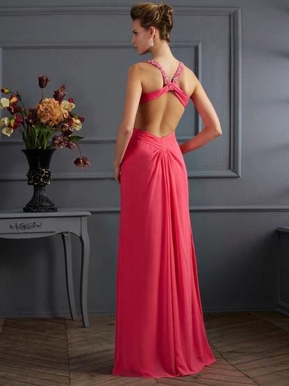 NumberSea - A - Line/Princess Sleeveless Strapless Beading Long Chiffon Dresses