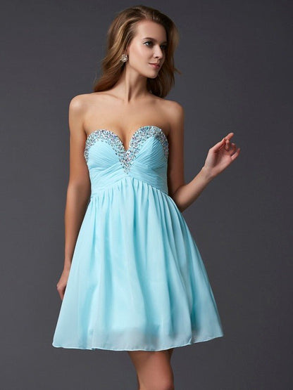 NumberSea - A - Line/Princess Sleeveless Sweetheart Beading Short Chiffon Homecoming Dresses