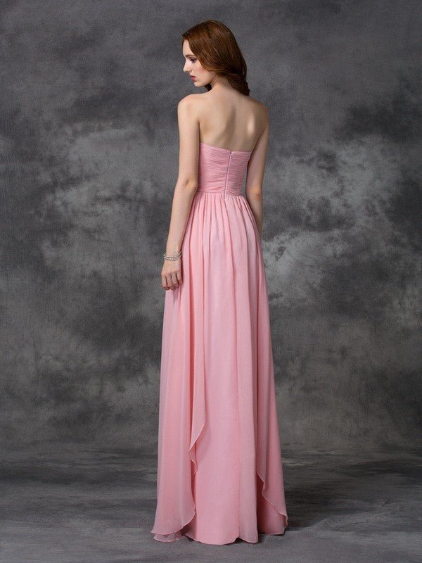 NumberSea - A - line/Princess Sleeveless Sweetheart Ruffles Long Chiffon Bridesmaid Dresses