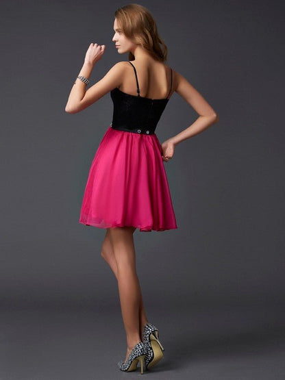 NumberSea - A - Line/Princess Spaghetti Straps Sleeveless Short Chiffon Homecoming Dresses