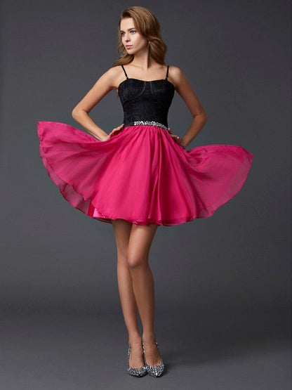 NumberSea - A - Line/Princess Spaghetti Straps Sleeveless Short Chiffon Homecoming Dresses