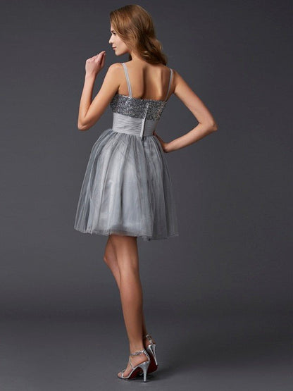 NumberSea - A - Line/Princess Spaghetti Straps Sleeveless Short Organza Homecoming Dresses