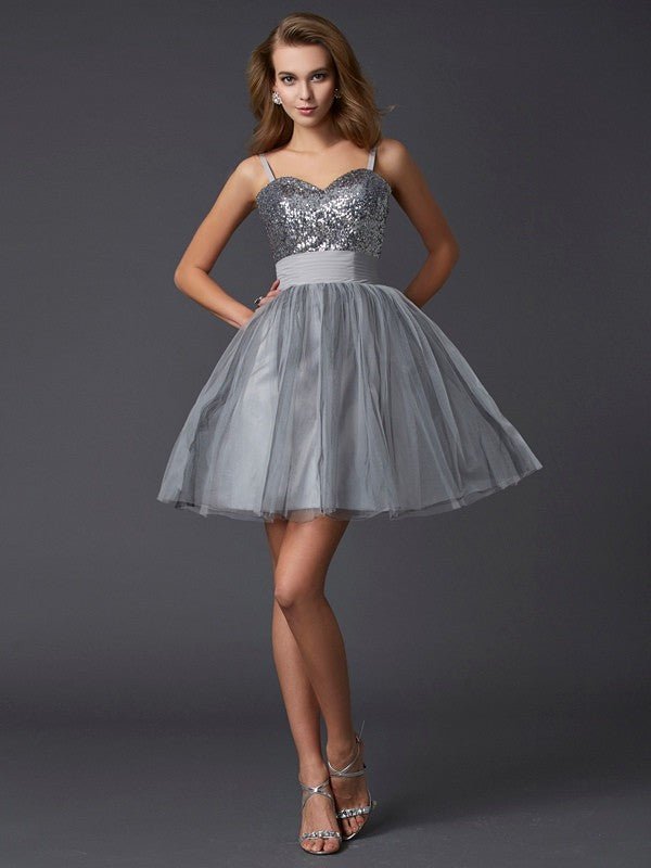 NumberSea - A - Line/Princess Spaghetti Straps Sleeveless Short Organza Homecoming Dresses