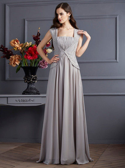 NumberSea - A - Line/Princess Square Sleeveless Beading Long Chiffon Dresses