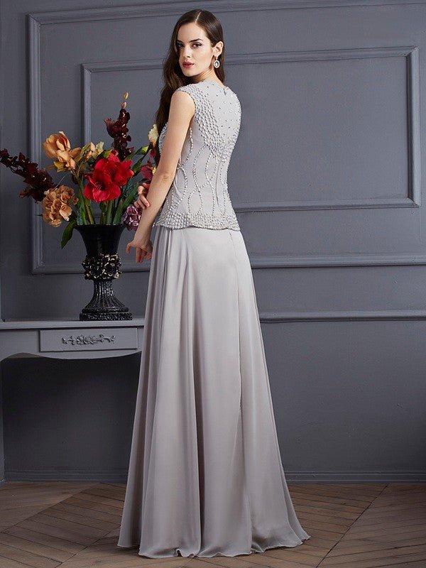 NumberSea - A - Line/Princess Square Sleeveless Beading Long Chiffon Dresses