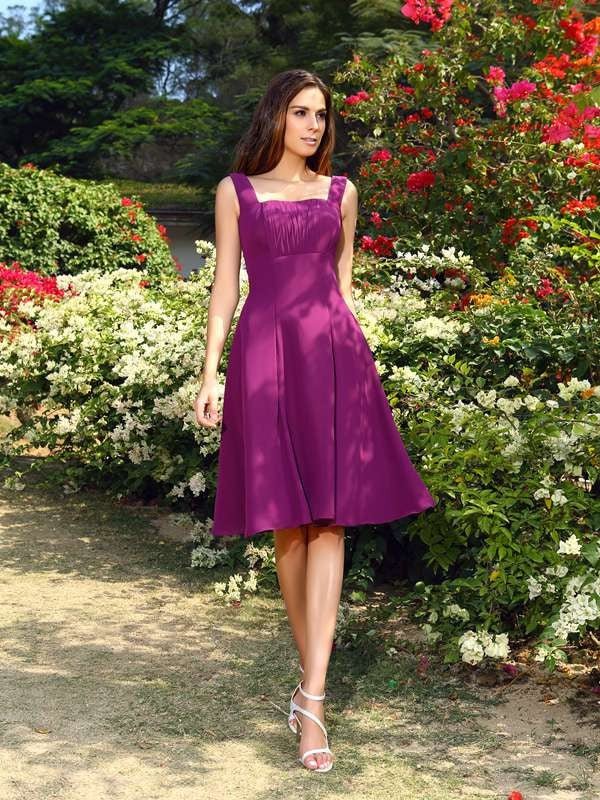 NumberSea - A - Line/Princess Square Sleeveless Short Chiffon Bridesmaid Dresses