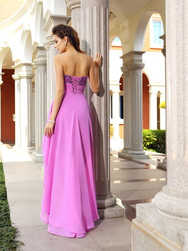 NumberSea - A - Line/Princess Strapless Beading Sleeveless High Low Chiffon Cocktail Dresses