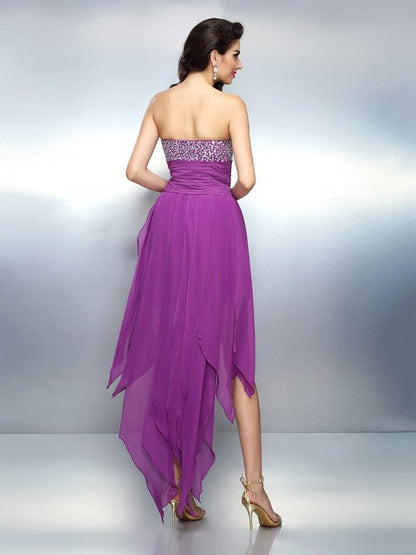 NumberSea - A - Line/Princess Strapless Beading Sleeveless High Low Chiffon Cocktail Dresses