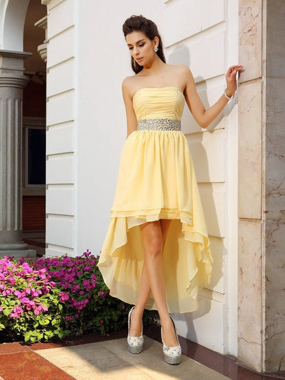 NumberSea - A - Line/Princess Strapless Beading Sleeveless High Low Chiffon Cocktail Dresses