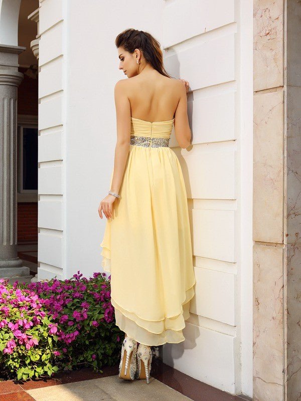 NumberSea - A - Line/Princess Strapless Beading Sleeveless High Low Chiffon Cocktail Dresses