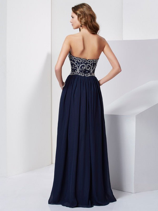 NumberSea - A - Line/Princess Strapless Beading Sleeveless Long Chiffon Dresses