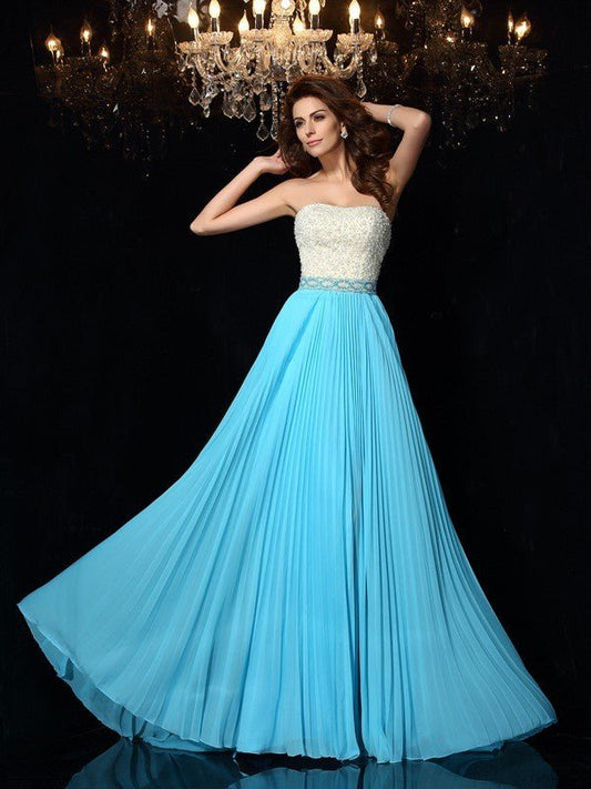 NumberSea - A - Line/Princess Strapless Beading Sleeveless Long Chiffon Dresses