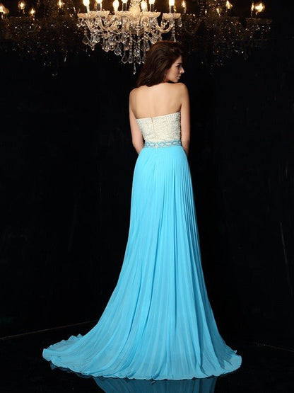 NumberSea - A - Line/Princess Strapless Beading Sleeveless Long Chiffon Dresses